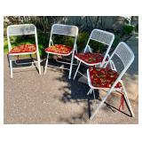 FourVintage White Metal Patio Chairs with Seat Cushions