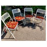 FourVintage White Metal Patio Chairs with Seat Cushions