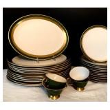 Vintage Green and Gold Plates, Cups and Saucers