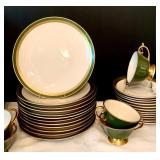 Vintage Green and Gold Plates, Cups and Saucers