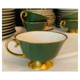 Vintage Green and Gold Plates, Cups and Saucers