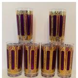 Beautiful Vintage Mid Century Purple and Gold Highball Glasses