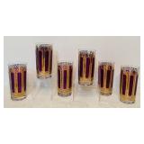 Beautiful Vintage Mid Century Purple and Gold Highball Glasses