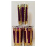 Beautiful Vintage Mid Century Purple and Gold Highball Glasses
