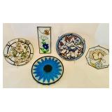Variety of Stained Glass Pieces and Plastic Trivet