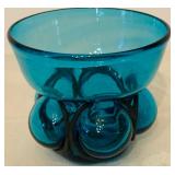 Vintage Hand Blown Caged Forced Glass Teal Blue Goblet