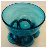 Vintage Hand Blown Caged Forced Glass Teal Blue Goblet