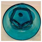 Vintage Hand Blown Caged Forced Glass Teal Blue Goblet