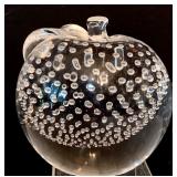 Hand Blown Crystal Glass Apple Figurine Paperweight with Controlled Bubbles