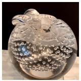 Hand Blown Crystal Glass Apple Figurine Paperweight with Controlled Bubbles