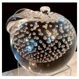 Hand Blown Crystal Glass Apple Figurine Paperweight with Controlled Bubbles