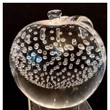 Hand Blown Crystal Glass Apple Figurine Paperweight with Controlled Bubbles