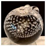 Hand Blown Crystal Glass Apple Figurine Paperweight with Controlled Bubbles
