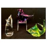 Three Art Glass Animal Figurines