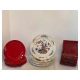 Variety of Vintage Red and Floral Plates