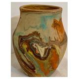 Vintage Nemadji Pottery Vase Hand-Made Clay Swirl Vintage