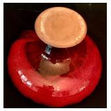 Pottery Bowl with Jagged Edges Black and Red Swirl Paint