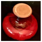 Pottery Bowl with Jagged Edges Black and Red Swirl Paint