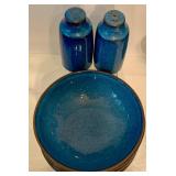 Variety of Vintage Blue Stoneware Mugs, Bowls and More!