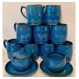 Variety of Vintage Blue Stoneware Mugs, Bowls and More!
