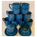 Variety of Vintage Blue Stoneware Mugs, Bowls and More!