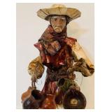 Vintage Folk Art Paper Mache Mexican Man Carrying Pottery