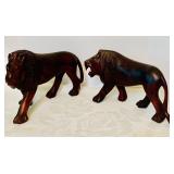 Beautiful Vintage Handmade Wood Lion and Elephant Figurines