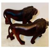 Beautiful Vintage Handmade Wood Lion and Elephant Figurines