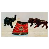 Beautiful Vintage Handmade Wood Lion and Elephant Figurines