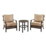 Hampton Bay Harper Creek 3-Piece Brown Steel Outdoor Patio Chair Set with CushionGuard Toffee Trellis Tan Cushions   Customer Returns See Pictures