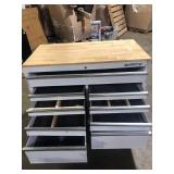 Husky Tool Storage 46 in. W Gloss White Mobile Workbench Cabinet Damaged No Keys Customer Returns See Pictures