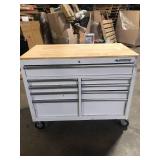 Husky Tool Storage 46 in. W Gloss White Mobile Workbench Cabinet Damaged No Keys Customer Returns See Pictures