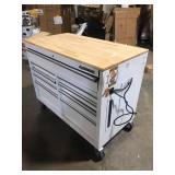 Husky Tool Storage 46 in. W Gloss White Mobile Workbench Cabinet Damaged No Keys Customer Returns See Pictures