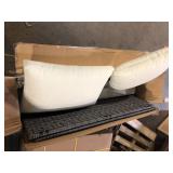 Wicker Outdoor Day Bed with Removable Storage Cabinet and Bedside Cabinets, White Cushions   Customer Returns See Pictures