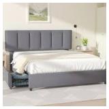 VECELO Upholstered Bed Frame, Gray Full Metal Frame With 4-Storage Drawers and Adjustable Headboard Platform Bed Frame Customer Returns See Pictures