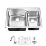 Glacier Bay Bratten 33 in. Drop-In 60/40 Double Bowl 18 Gauge Stainless Steel Kitchen Sink with Pull-Down Faucet    Customer Returns See Pictures