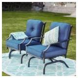 Patio Festival Metal Outdoor Rocking Chair with Blue Cushions (2-Pack)  Customer Returns See Pictures