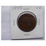 1845 Large Cent  Circulated Cent