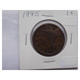 1845 Large Cent  Circulated Cent