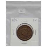 1851 Large Cent  Circulated Cent