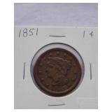 1851 Large Cent  Circulated Cent