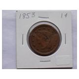 1853 Large Cent  Circulated