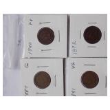 1887, 1890, 1891, 1892  Indian Cent, Circulated