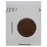 1887, 1890, 1891, 1892  Indian Cent, Circulated