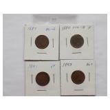 1887, 1890, 1891, 1892  Indian Cent, Circulated