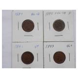 1887, 1890, 1891, 1892  Indian Cent, Circulated