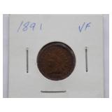 1887, 1890, 1891, 1892  Indian Cent, Circulated