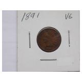 1891, 1893, 1894, 1895 1887 Indian Cent, Circulated