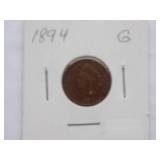 1891, 1893, 1894, 1895 1887 Indian Cent, Circulated