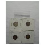 1908, 1907, 1906-S, 1906 Barber dime